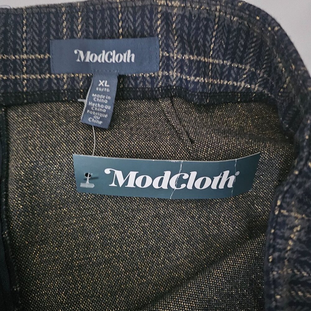 Modcloth Women's Navy Blue Silver Lining Plaid Faux Pocket Mini Skirt XL/TG‎ NWT - Picture 7 of 13
